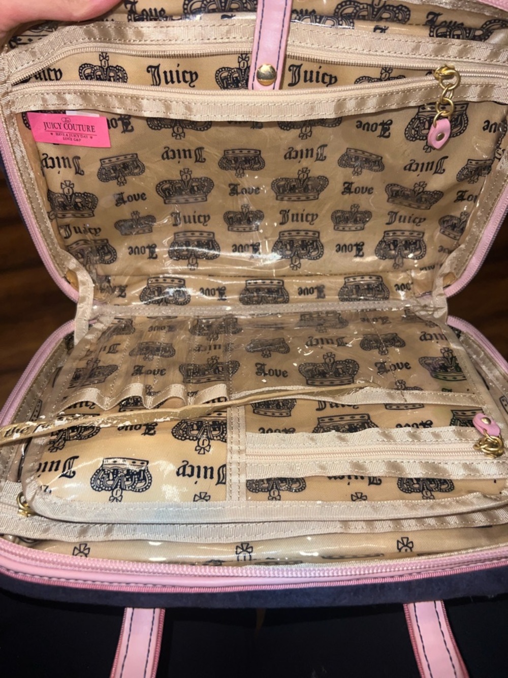 Vintage Juicy Couture Navy and Pink Velvet Cosmetic Bag - Picture 5 of 6